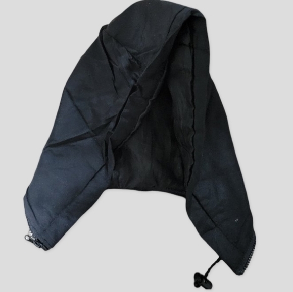 Black Winter Jacket - Removable Hood, Zipper Closure, 3 Velcro Straps, 2 Pockets - Picture 2 of 8